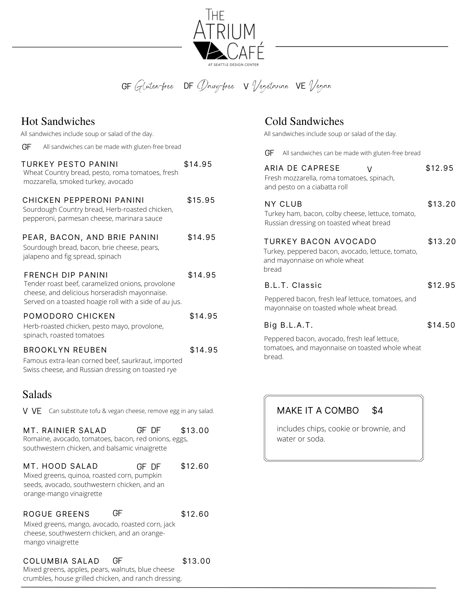 Studio Atrium Menu Atrium Café Menu | Atrium Café